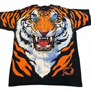 Vintage 1995 Liquid Blue T-Shirt Tiger AOP Single Stitch Mens XL USA Made